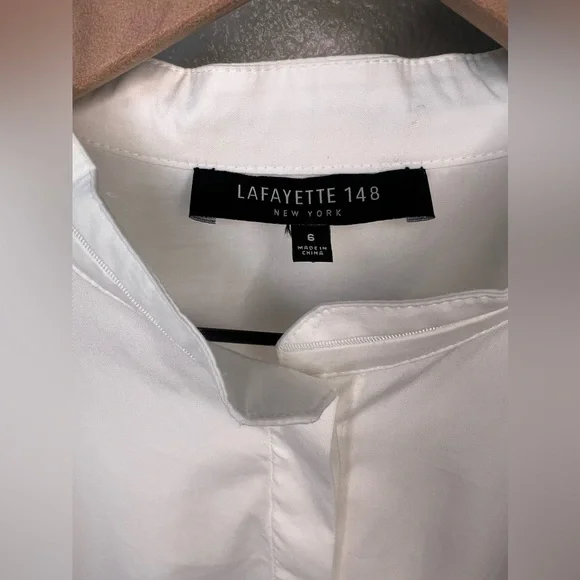 Lafayette 148 White Mandarin Collar Button Down Tunic Shirt - Picture 3 of 8